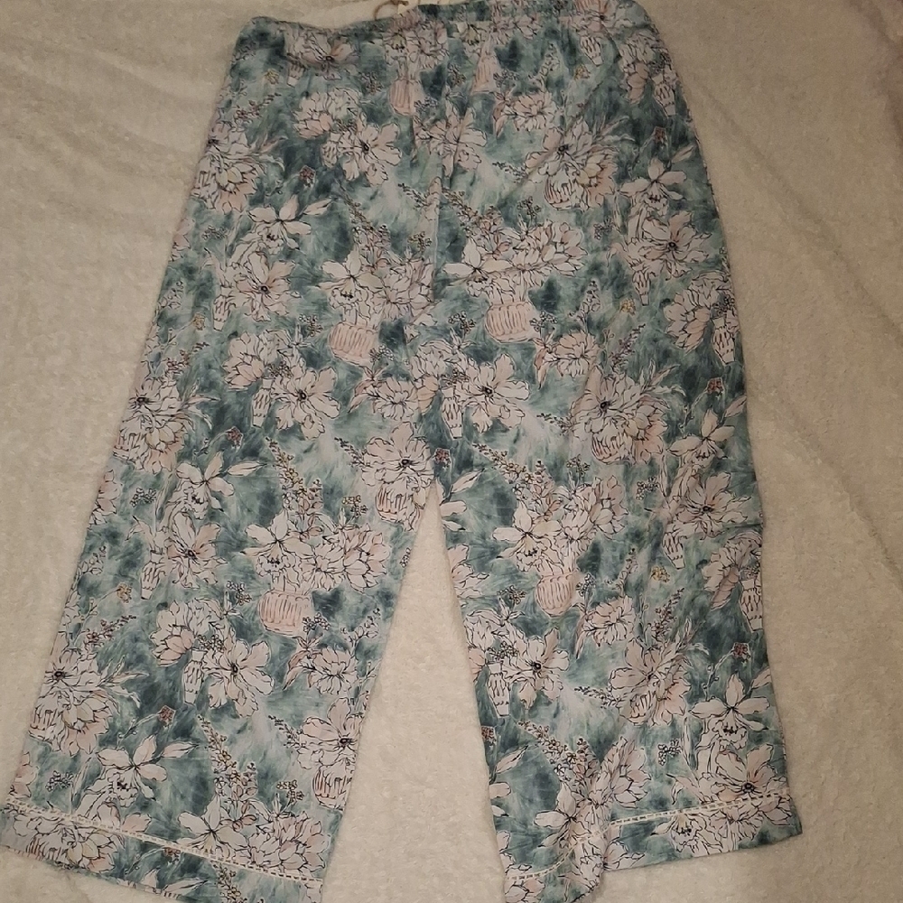 Cost Plus World Market Floral Pajama Pants - Green and White - Picture 2 of 7